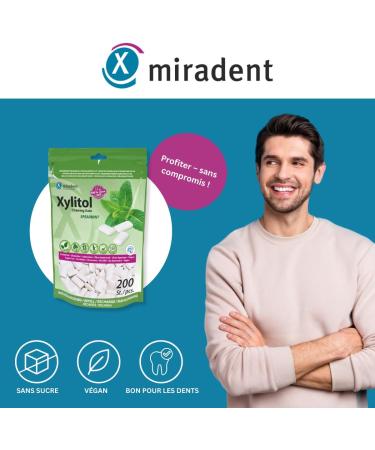 miradent Chewing-gum dentaire au xylitol Pack conomique 200 pcs | go t Spearmint | sans sucre | vegan | pr ventif caries | pratique pour emporter - Buy Online on GoSupps.com
