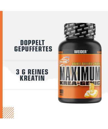 Weider Maximum KRea-Genic Creatine Capsules - High Dose Double Buffered Creatine Monohydrate for Muscle Growth & Power | 100 Capsules - Buy Online on GoSupps.com
