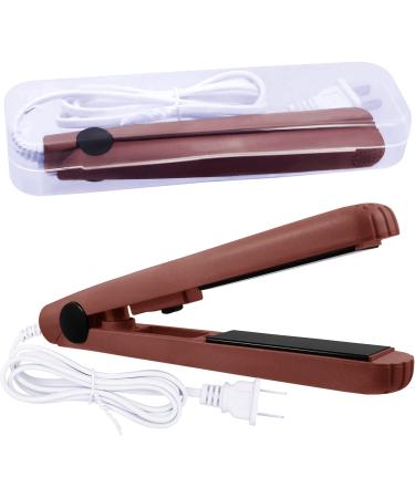 20W Brown Mini Ceramic Flat Iron Mini Hair Straightener and Curler for Travel