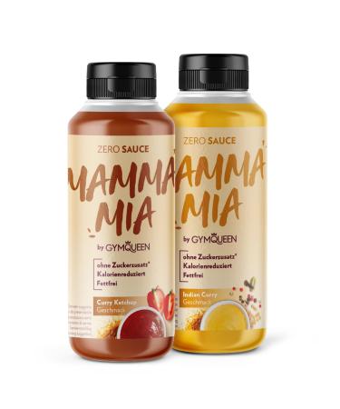 Gymqueen Mamma Mia Zero sauce 2x265ml curry ketchup + Indian curry calorie reduced without fat & without sugar additive for refining dishes or as a salad dressing curry ketchup + Indian curry 265 ml (2-pack)