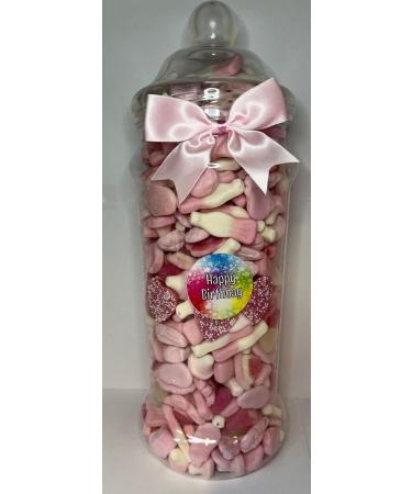 Happy Birthday Filled Pick N Mix Sweet Victorian Jar Gift Personalised Present 2.5l Pink - Buy Online on GoSupps.com