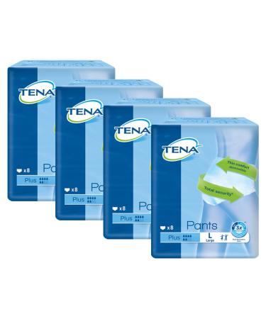 Tena Pants Plus Incontinence Pants for medium to strong bladder weakness Extra absorbent disposable pants for more comfort and discretion plus protection against smells 4 packs (4 x 8 pieces) 8 pieces (4 Pack)