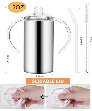 Vermida 12oz Stainless Steel Sippy Cup with Handles - Spill Proof Insulated Tumbler for Toddlers Kids - Double Wall Travel Mug with Straws and Two Lids - Ideal for School and Outdoor Use - Buy Online on GoSupps.com