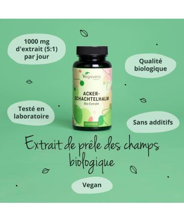 Horsetail Organic | French Extraction | 1000 mg Superior Extract (5:1) | Organic Silicon for Hair + Circulation + Skin | No Additives | 90 Capsules | Vegan | Vegavero  - Buy Online on GoSupps.com
