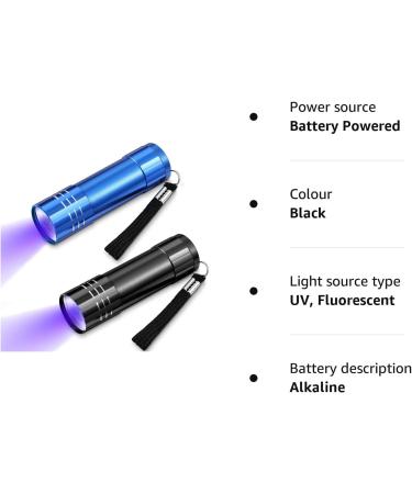 Mudder UV Torch 2 Pieces 9 LED Blacklight Detector Handheld Pocket Portable Black Light Torches Mini Flashlight Pet Urine Detectors for Dog Cat Bed Dry Stains Battery Not Included (Mini Lampe-2909) - Buy Online on GoSupps.com
