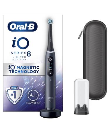 Oral-B iO8 Electric Toothbrushes For Adults Gifts For Women / Men App Connected Handle 1 Toothbrush Head & Travel Case 6 Modes with Teeth Whitening 2 Pin UK Plug Limited Edition Black Zip travel case without extra refills