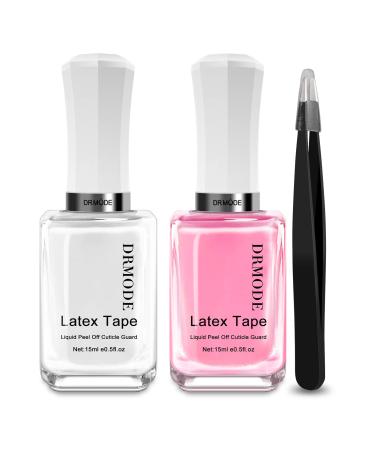 DR. MODE Liquid Latex for Nails - 30ML Upgraded Fast Drying Cuticle Protectors Peel Off Nail Polish Barrier, Nail Stamping Skin Protector Latex Tape with Bonus Tweezers for Various Nail Art 3 Piece Set Pink