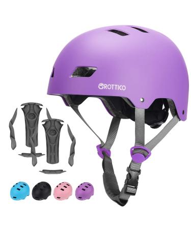 GROTTICO Toddler-Kids-Bike-Skate-Helmet for Boys Girls, Muti-Sport for Scooter Skateboard Helmet, Adjustable for 2-14 Years Older Children Matte Purple M (21.6-22.8inch/55-58cm)