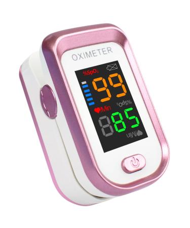 Pulse Oximeter Fingertip Heart Rate Monitor with Large LED Screen Blood Oxygen Saturation Meter for Adults with Carrying Lanyard Accurate Fast Reading Rose gold