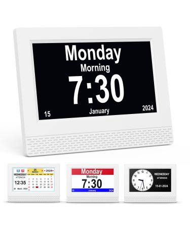 Senxingyan digital calendar alarm clock 7 '' HD -Großbilddisplay alarm clock several clock modes senior watch with date and weekday automatically dimmable for seniors adults and Alzheimer patients - white white