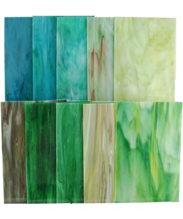 Lanyani 10 Sheets Variety Stained Glass Pack - 4 x 6 Inch Large Cathedral Mosaic Tiles - Green Mixed - Perfect for Crafts - Buy Online on GoSupps.com