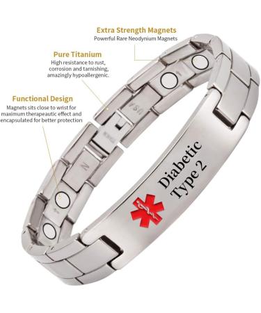 YINOX Medical Alert Bracelet for Men - Durable 22cm/13mm with Super Strong Magnets for Diabetic Type 2 - Buy Online on GoSupps.com