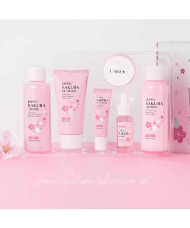 LAIKOU Skin Care Set JAPAN SAKURA Women Beauty Gift Sets Skin Care Kit with Cleanser, Toner, Lotion, Serum, Eye Cream, Face Cream Travel Kit for Women Teen Girls Mom Daughter TSA-friendly Sizes 6pcs - Buy Online on GoSupps.com