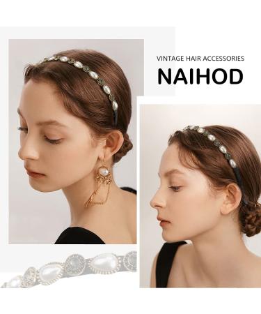 NAIHOD 3 Pcs Pearls Rhinestones Thin Headbands for Women - Luxury Vintage Hair Bands - Buy Online on GoSupps.com