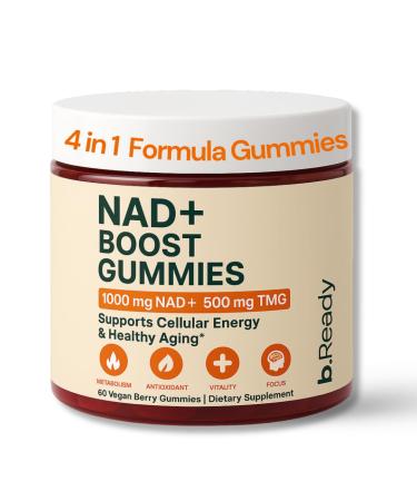 b.Ready NAD+ Gummies, Premium 1000 mg NAD Supplement with 500 mg TMG, Grape Seed & Black Pepper Extract NAD+ for Healthy Aging, Cellular Energy & Antioxidant Support, Vegan, Sugar-Free, 60 Count
