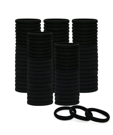 Fouews 100PCS Seamless Cotton Hair Ties for Women  Girls & Babies - Gentle Elastic Ponytail Holders for Thick  Heavy & Curly Hair Black 100PCS Black