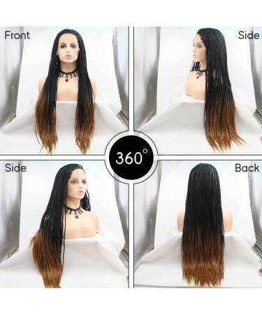 Handmade Afro-American Braided Wig for Women | Cosplay & Festival | Ombre Medium Brown Synthetic Lace Front Wig for Drag Queens - Buy Online on GoSupps.com