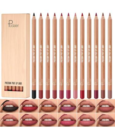 Lot de 12 crayons l vres mats waterproof et longue tenue anti-bavures (Set B)