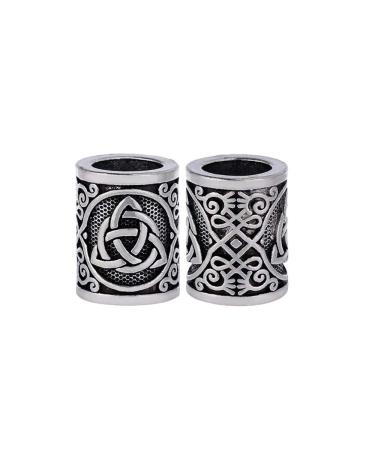 Yahpetes Hair Beard Beads 2 Pcs Celtics Knots Triquetra Viking Beads 0.59X0.47 Viking Rune Beards Sliver Norse Rings Large Viking Beard Beads Metal Beads Pack 2