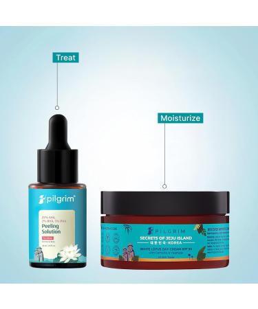 Pilgrim Radiant & Detan Combo | 25% AHA Peeling Solution (30ml) & Korean White Lotus Day Cream SPF 50 (50g) | Exfoliates Improves Texture & Reduces Tan - Buy Online on GoSupps.com