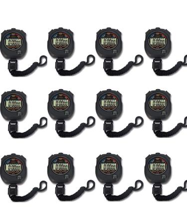 12 Pack Multi-Function Electronic Digital Sport Stopwatch Timer, Large Display with Date Time and Alarm Function,Suitable for Sports Coaches Fitness Coaches and Referees 12pack
