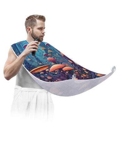 Mushroom Forest Beard Bib Apron Beard Hair Catcher for Men Shaving Fathers Day Anniversary Christmas Gifts for Dad Husband Beard Bib with 2 Suction Cups