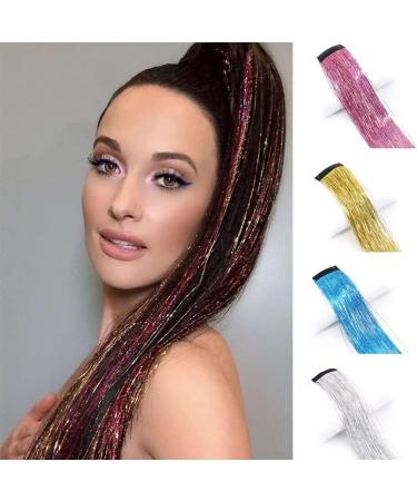 Hair Tinsel Glitter Extensions Clip In Hair Extensions Coloured for Kids Rainbow Hair Glitter Strands for Girls Women Fairy Hair Decor Party Supplies (9 Colors) - Buy Online on GoSupps.com