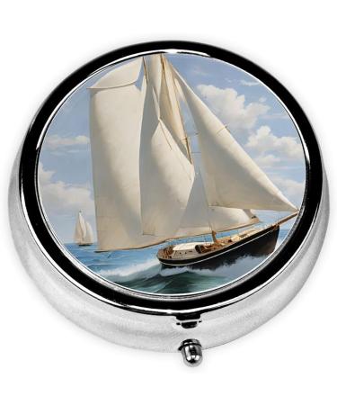 Sailboat Landscape Mini Round Pill Box | 3 Compartment Travel Organizer | Portable Medicine Case for Home & Office - Buy Online on GoSupps.com