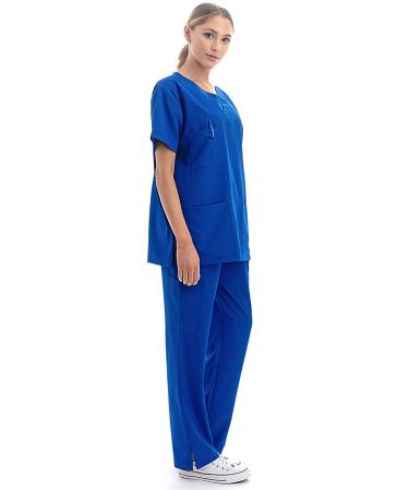 Banhada 7-Pocket V-Neck Top Medical Scrubs Set for Woman - 4 Way Stretch Comfort Light Weight 5X-PLUS Royal Blue