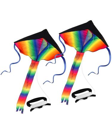 SINGARE 2 Pack Rainbow Delta Kite Kites for Kids Adults Easy to Fly Long Tail Huge Flyer Great Outdoor Activities Beach Games for Kids with Line and Handle