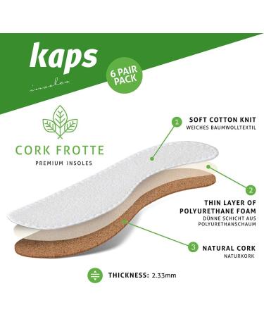 6 Pair Pack Natural Cork Shoe Insoles with Terry Cloth - Ultra Light Comfort for Men & Women | Kaps Cork Frotte (46 EUR / 13 US Men) - International Shipping Available - Buy Online on GoSupps.com