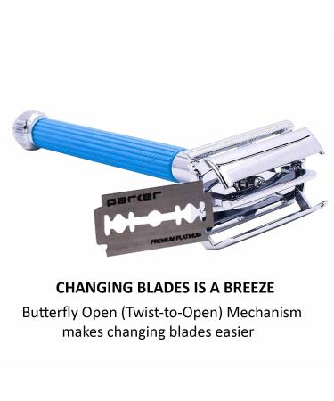 Parker Butterfly Open Safety Razor with 5 Premium Blades Blue | Best International Shipping - Buy Online on GoSupps.com