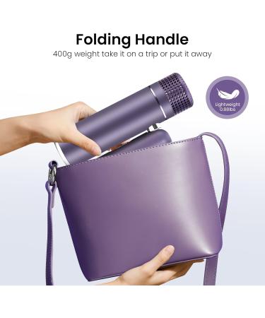 Foldable Ionic Hair Dryer - Powerful Portable & Lightweight Travel Blow Dryer with Storage Bag | Fast Drying & Cold/2 Heat Settings - Perfect for Women in Purple - Buy Online on GoSupps.com