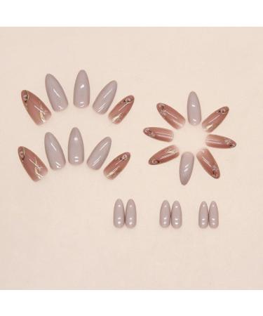 Justotry 24 Pcs Floral Stiletto False Nails - Medium Grey French Press on Nails with Trendy Gold Swirl Pattern | Short Almond Fake Nails for Women with Nail Glue - Nail Art Flower & Grey - Buy Online on GoSupps.com