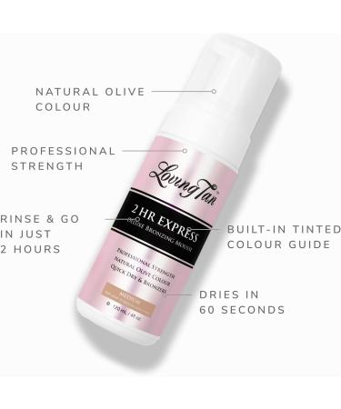 Loving Tan 2 HR Express Mousse Medium + Mitt - Streak Free Natural looking Professional Strength Sunless Tanner- Up to 5 Applications per Bottle Cruelty Free Naturally Derived DHA - 4 FL Oz - Buy Online on GoSupps.com