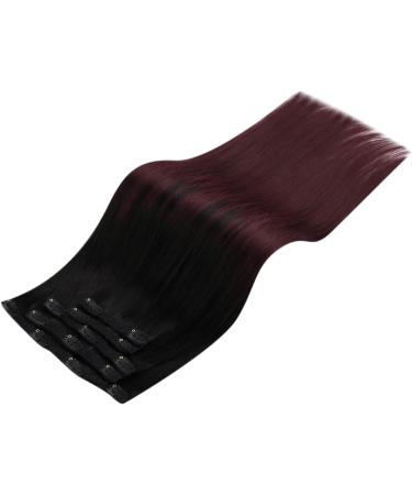Moresoo 14 Inch Wine Red Balayage Black Ombre Clip in Hair Extensions - 5 Pcs 70g - Real Human Hair - Burgundy Red #1B/99J - Buy Online on GoSupps.com