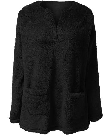 Ladies Soft Teddy Fleece Hooded Jumper - Plus Size Double Fleece Hoodies with Pocket | V Neck Pullover Sweatshirt - Winter Lounge Tops (Black, Size S) - Buy Online on GoSupps.com