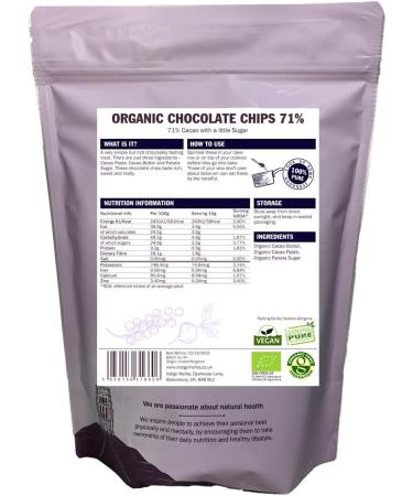 Indigo Herbs Organic Chocolate Chips 250g | 71% Cacao | Vegan | Dairy Free - Buy Online on GoSupps.com