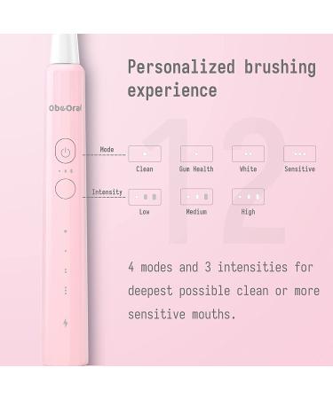 ObeOral Sonic Electric Toothbrush, 12 Modes, Rechargeable, 4 Dupont Bristles, Smart Timer, Whitening, for Adults and Kids 8+, Light Pink - Buy Online on GoSupps.com
