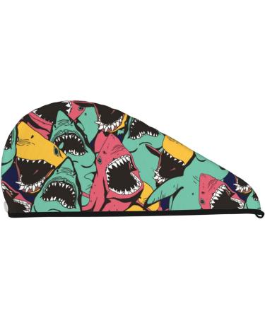Angry Shark Pattern Microfiber Hair Towel - Soft Super Absorbent Quick Dry Hair Wrap for Women | Perfect for Long Curly & Thick Hair - Buy Online on GoSupps.com