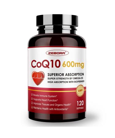 CoQ10-600mg-Softgels - Extra Strength Coenzyme Q10 with PQQ Omega-3 & BioPerine - High Absorption CoQ10 Supplements Antioxidant (Ubiquinone) for Heart Health & Energy Production 120 Softgels 120 Count (Pack of 1)