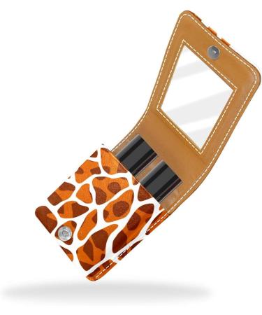 Travel Lipstick Organizer Case - Portable Makeup Bag with Mirror - Brown Giraffe Print - Buy Online on GoSupps.com