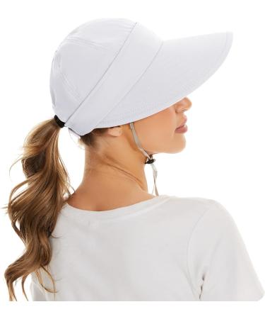 Women's UV Protection Wide Brim Sun Hat with Zip-Off Visor - Packable Beach, Golf, and Summer Hat in White - Buy Online on GoSupps.com