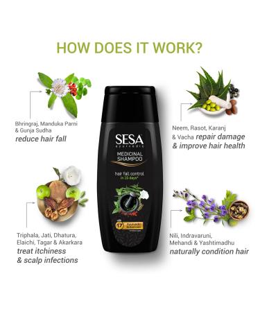 Sesa Ayurvedic Medicinal Shampoo for Hair Fall Control & Growth Bhringraj & 16 Herbs 200ml - Paraben-Free, All Hair Types - Buy Online on GoSupps.com