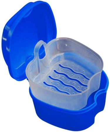 Gusengo Denture Container - Dark Blue Plastic Braces Storage Box with Sieve for Prosthesis Teeth Cleaning | International Shipping - Buy Online on GoSupps.com