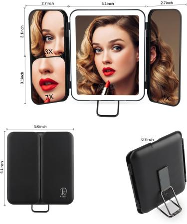 KDKD Travel Mirror: Mini Trifold Lighted Makeup Mirror - USB Rechargeable, Portable and Compact Vanity Mirror with 3 Light Modes, Touch Screen Dimming - Cosmetic Black - Buy Online on GoSupps.com