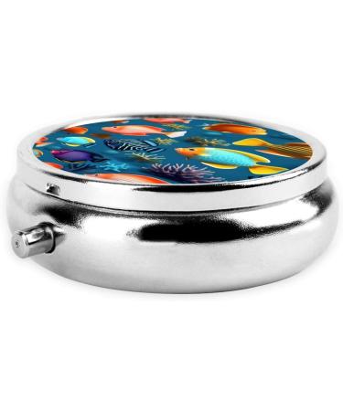 Submarine Reef Fish Round Pill Box | 3 Compartments Portable Organizer for Purse & Pocket | Travel-Friendly Pill Case - Buy Online on GoSupps.com