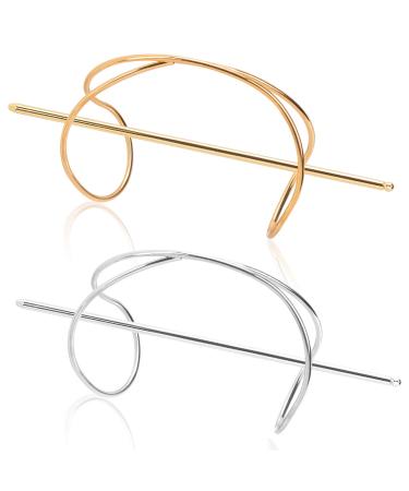 OIIKI 2PCS X Shaped Hair Stick, X Shaped Bun Holder, Women Hair Cuff, Wedding Hair Bun Cage, Vintage Hair Pins, for Women & Girls (Gold + Silver) Stick + Stick