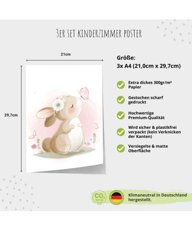 Meinbaby123 A4 Poster Set for Children's Room | Rainbow Murals & Sayings | Premium Wall Decor for Baby & Girls | 3 Decorative Posters (Hase) - Buy Online on GoSupps.com