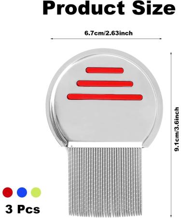 3PCS Nitty Gritty Nit Comb Fast Removal of Nits, Lice, and Dandruff Reusable Comb for Head Lice Treatment - Red Blue Green - Buy Online on GoSupps.com